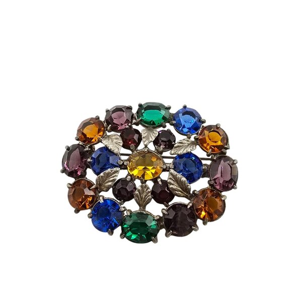 Amazing Multi Czech Faceted Glass Brooch (A7069) - Picture 1 of 6